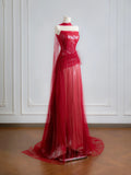 Simple A Line Strapless Red With Scarf Prom Dresses Long Evening Formal Gown BirthdayParty Gowns HZ0311