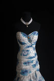 Retro Mermaid Sweetheart Floral Blue 2000s Long Prom Dresses Inspo 19th Birthday Outfits Formal Dress HZ0311