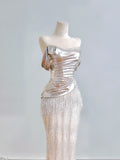 Sparkling Mermaid Off The Shoulder Champagne Sequin Long Prom Dresses Impress 18th Birthday Outfits Party Gown HZ0311