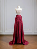 Sparkly Sheath Strapless Burgundy Sequin Long Prom Dresses Impress 18th Birthday Outfits Party Gown HZ0311