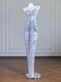 Sparkly Mermaid Scoop Neck Silver Sequin With Beaded Long Prom Dresses Formal Dress Party Birthday Outfits HZ0311