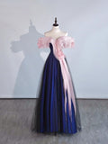 Modest Night Aesthetic Ball Gown Off The Shoulder Blue Pink Tulle College Formal Sweet 16 Outfit Long Prom Dresses For Teens HZ0311