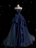 Modest Ball Gown Strapless Grape Tulle Long Prom Dresses Senior Graduation Dance Evening Outfits HZ0311