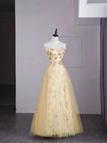 Vintage Night Aesthetic Ball Gown Strapless Tulle Yellow College Formal Sweet 16 Outfit Long Prom Dresses For Teens HZ0311
