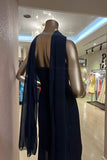 Charming Dark Navy Strapless Sleeveless Stain Prom Dresses Sheath Long On Sale HZ0311