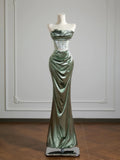 Romantic Mermaid Strapless Sage Green With Ruffles Long Prom Dresses Impress 18th Birthday Outfits Party Gown HZ0311