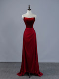 Modest Mermaid Strapless Wine Red With Ruffle Bodice Long Prom Dresses Night Formal Dresses HZ0311