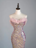 Modest Mermaid Sweetheart Pink Sequin Long Prom Dresses Night Semi Formal Dresses HZ0311