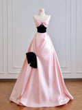 Timeless Ball Gown Sweetheart Pink Satin Long Prom Dresses Inspiration Party Gowns HZ0311
