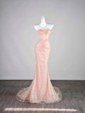 Classy Mermaid Pink Strapless Sequin Sleeveless Senior Prom dresses High School Formal Dress HZ0311