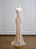 Modest Mermaid Spaghetti Straps Champagne Sequin Long Prom Dresses Impress 18th Birthday Outfits Party Gown HZ0311