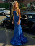 Shiny Blush Pink Sequins Mermaid Spaghetti Straps Long Beaded Prom Dress Party Gowns HZ0311