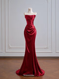 Romantic Mermaid Strapless Red Satin Long Prom Dresses Impress 18th Birthday Outfits Party Gown HZ0311