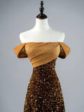 Modest A line Off The Shoulder Sequins College Formal Outfit Long Prom Graduation Dresses For Teens HZ0311