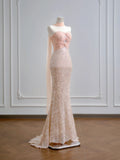 Sparkling Mermaid Sweetheart Champagne Pink Sequin Long Prom Dresses Impress 18th Birthday Outfits Party Gown HZ0311