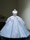 Princess Wedding Dresses Ball Gown Strapless Blue Glitter Tulle With Appliques Bodice Brides Dress Fitted Bridal Gowns HZ0311