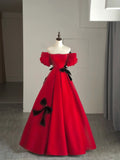 Modest Night Aesthetic Ball Gown Off The Shoulder Red Satin College Formal Sweet 16 Outfit Long Prom Dresses For Teens HZ0311
