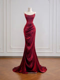 Romantic Mermaid Strapless Burgundy With Ruffles Long Prom Dresses Impress 18th Birthday Outfits Party Gown HZ0311