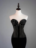 Modest Mermaid Sweetheart Black Velvet College Formal Outfit Prom Graduation Dresses For Teens HZ0311