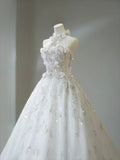 Classic Ball Gown High Neck Wedding Dresses Crystal Beading Sequin White Brides Dress Summer Bridal Gowns HZ0311