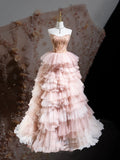 Beautiful Pink Ball Gowns Strapless Satin Tulle Party Dresses Prom Dresses Impress Sweet 16 Formal Dress HZ0311