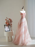 Classy Ball Gown Strapless Pink Tulle Crystals Beading Prom Dresses Long Party Dress 18th Birthday Outfit Graduation Dress HZ0311