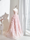 Cute Ball Gown Spaghetti Strap Blush Pink Tulle Long Prom Dresses Inspiration Evening Gowns Formal Party Prom Dress HZ0311