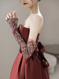 Modest Mermaid Strapless Satin With Gloves For Women Party Dress Long Formal Prom Dresses 22th Birthday Outfits HZ0311
