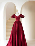 Stylish A line V Neck Burgundy With Sleeves Long Prom Dresses Inspiration Evening Gowns Formal Party Prom Dress HZ0311