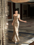 Glitter Mermaid Asymmetrical Neck Sequin Long Prom Dresses Champagne Formal Gowns Inspo Evening Outfit HZ0311