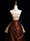 Modest Ball Gown Strapless Champagne Beaded Top Brown Skirt Long Evening Prom Dresses Long Evening Formal Dress HZ0311