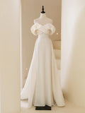 Classic Mermaid Wedding Dresses Off The Shoulder Satin White With Short Sleeves Brides Dress Long Bridal Gowns HZ0311