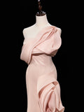 Timeless Mermaid One Shoulder Blush Pink Satin Long Prom Dresses Inspiration Party Dress Prom Gowns HZ0311