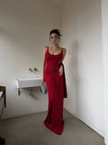 Unique Mermaid Spaghetti Strap Red With Scarf Long Prom Dresses Inspiration 18th Birthday Gowns Formal Evening Dress HZ0311