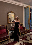 Timeless Mermaid Strapless Black With Ruffles Satin Long Prom Dresses Inspo Semi Formal Gown HZ0311