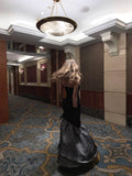 Vintage Mermaid Strapless Black Polka Dots Satin Long Prom Dresses Inspo Semi Formal Gown HZ0311