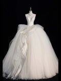 Modest Ball Gown Sweetheart White Tulle Wedding Dress Long Fairytale Autumn Bridal Dresses HZ0311