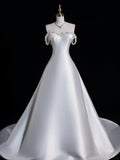 Fairytale Fantasy Art Wedding Dresses Ball Gown Sweetheart Satin White Glitter With Beaded Bodice Train Brides Dress Fitted Bridal Gowns HZ0311