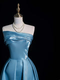 Gorgeous A Line Strapless Blue Satin Long Formal Evening Dress Gowns Prom Dresses HZ0311