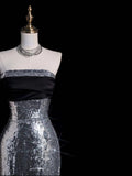 Sparkly Mermaid Strapless Grey Sequin Sleeveless Long Prom Dress For Women Girls Evening Dresses HZ0311