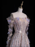 Princess A Line Off The Shoulder Sequined Long Formal Evening Dress Gowns Prom Dresses HZ0311