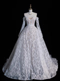 Fairytale Fantasy Art Wedding Dresses Ball Gown Sweetheart Lace White With Long Sleeves Train Brides Dress Fitted Bridal Gowns HZ0311