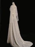 Classic A line Wedding Dresses Scoop Neck Sequin White With Long Sleeves Brides Dress Sequin Bridal Gowns HZ0311