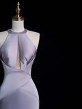 Princess Mermaid Halter Dusty Lilac Satin Long Formal Evening Dress Gowns Prom Dresses HZ0311