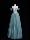 Beautiful Ball Gown Off The Shoulder Blue Tulle Long Prom Dresses Inspiration Evening Gowns Formal Dress HZ0311