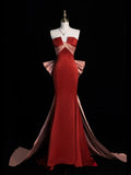 Classy Mermaid Strapless Rust Red Satin Sleeveless Long Senior Prom dresses High School Formal Dresses HZ0311