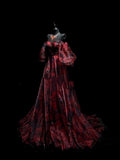 Retro Ball Gown Off The Shoulder Burgundy With Sleeves Party Dresses Long Prom Dresses Impress Senior Formal Dance Dress HZ0311