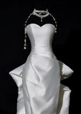 Plain Wedding Dresses Sheath Sweetheart Satin Pleated Brides Dress Fitted Long Bridal Gowns HZ0311