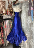 Vintage 2000s Mermaid Strapless Royal Blue Satin Sleeveless Long Prom Dress For Women Girls Evening Dresses HZ0311