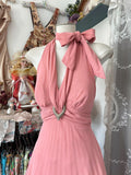 Classy A Line Halter Pink Chiffon Sleeveless Senior Prom dresses High School Long Formal Dress HZ0311